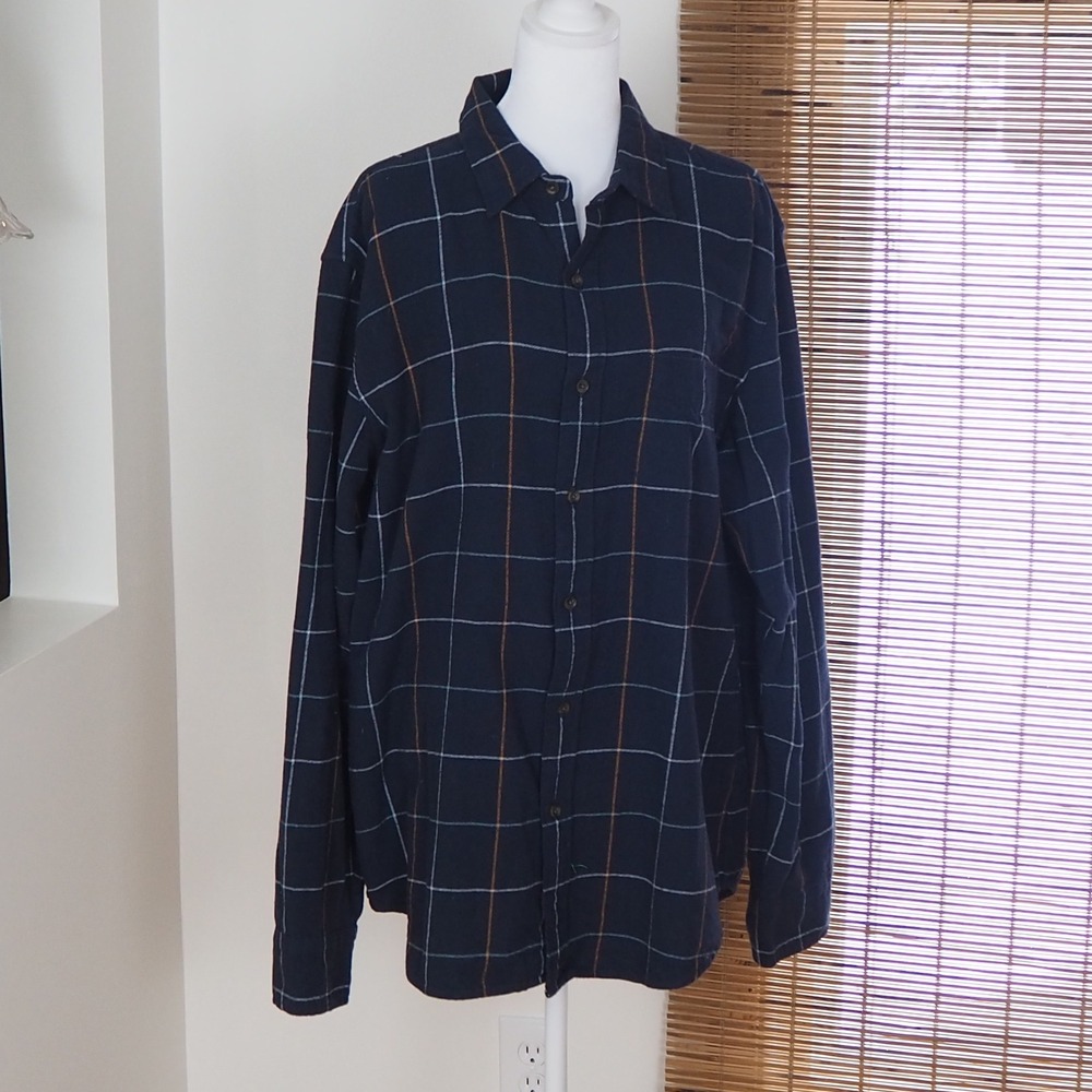 J. Crew Navy Window Pane Flannel Shirt Men Large Classic Fit Tartan Preppy